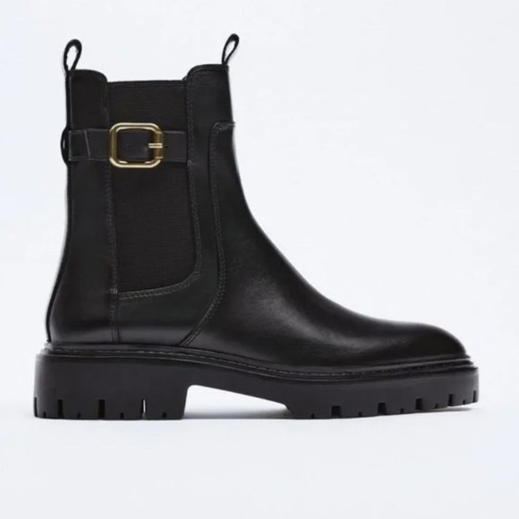 ZARA LEATHER ANKLE BOOTS WITH BUCKLE - Picture 3 of 7